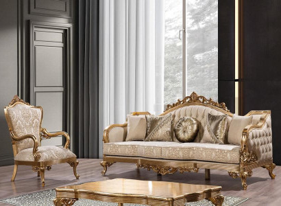 Golden Couch Classic Sofa set Upholstery Furniture 3+1 Coffee table Fabric